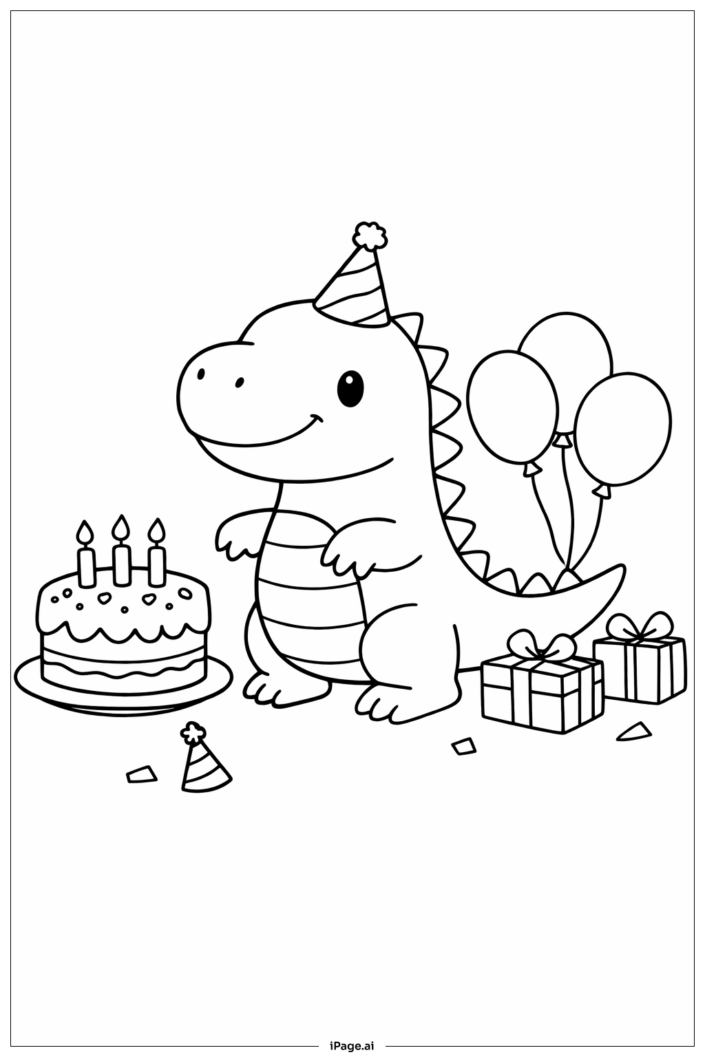 생일 파티의 공룡 색칠공부 페이지