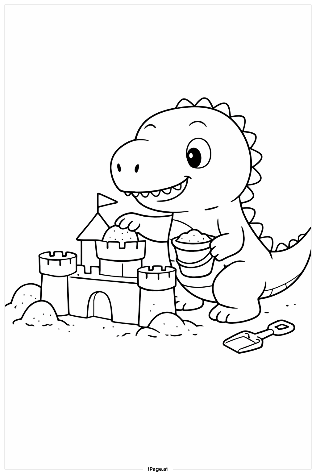 Dinosaur Building Sandcastle Coloring Page