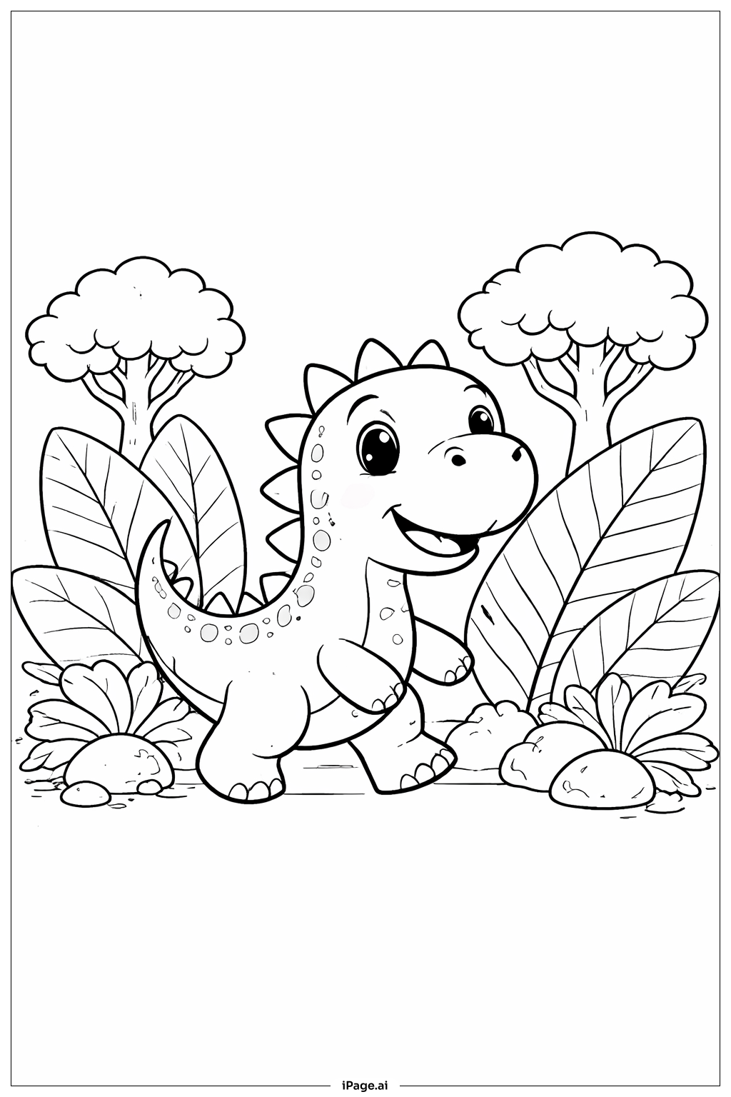 Dinosaur Exploring Jungle Coloring Page