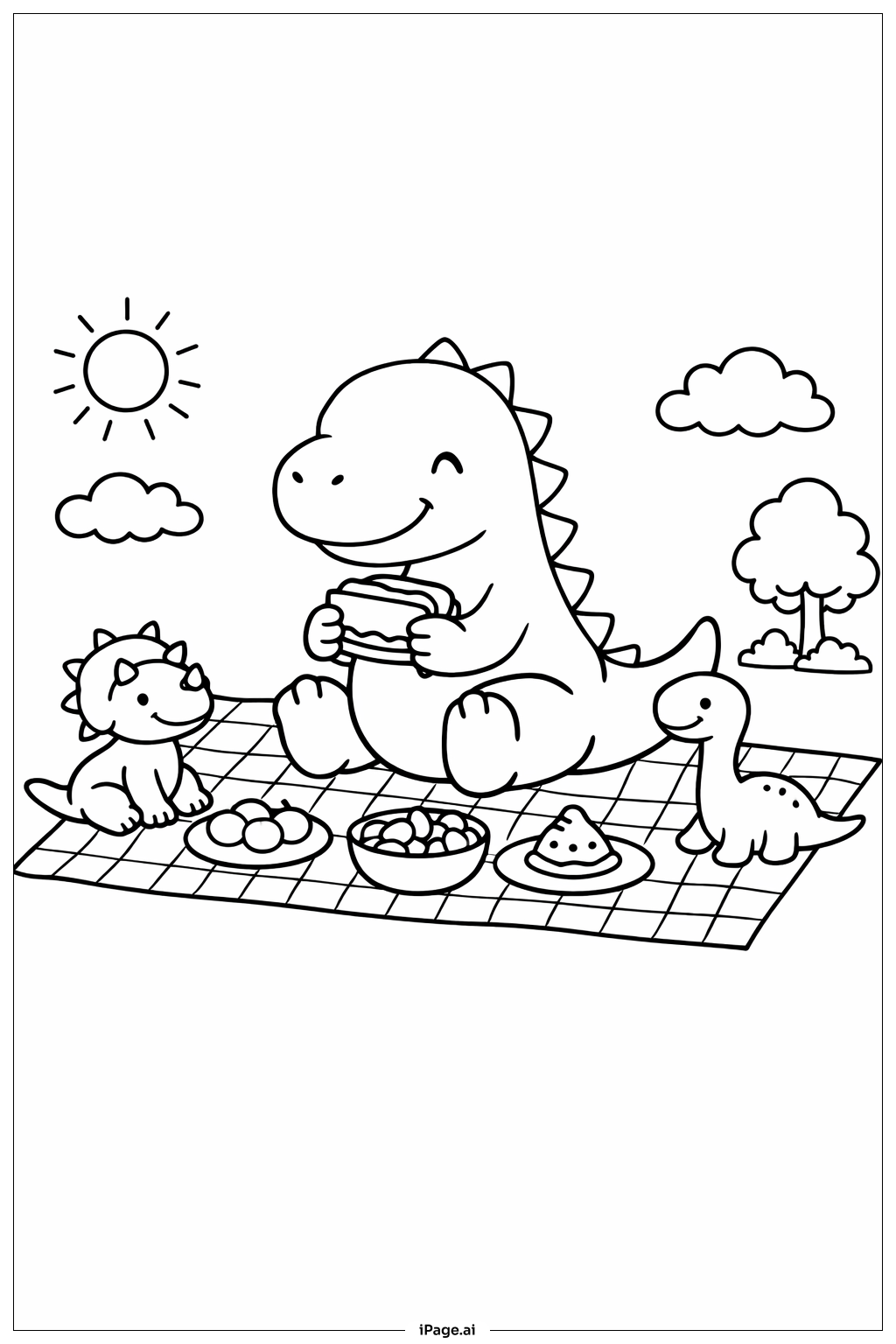Dinosaur Family Picnic Coloring Page