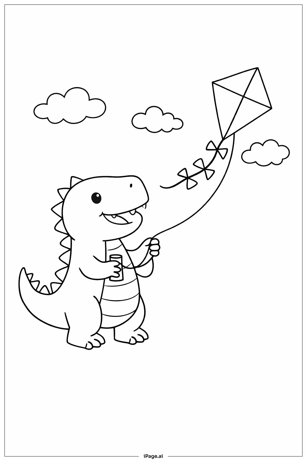 Dinosaur Flying Kite Coloring Page