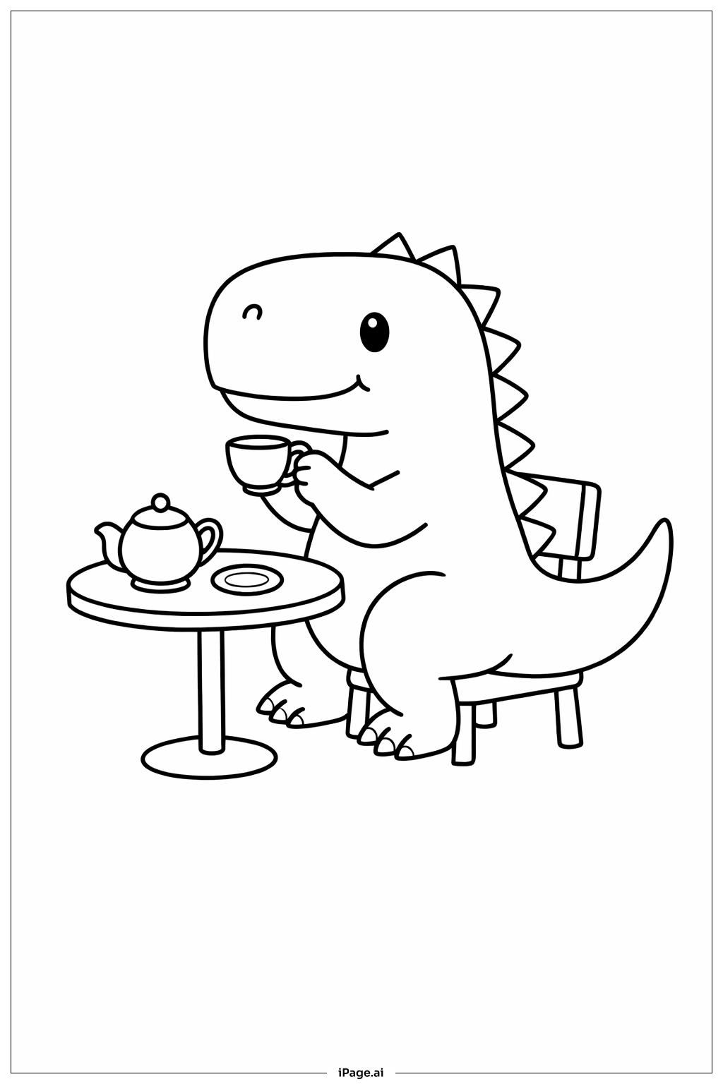 Dinosaur Having Tea Coloring Page