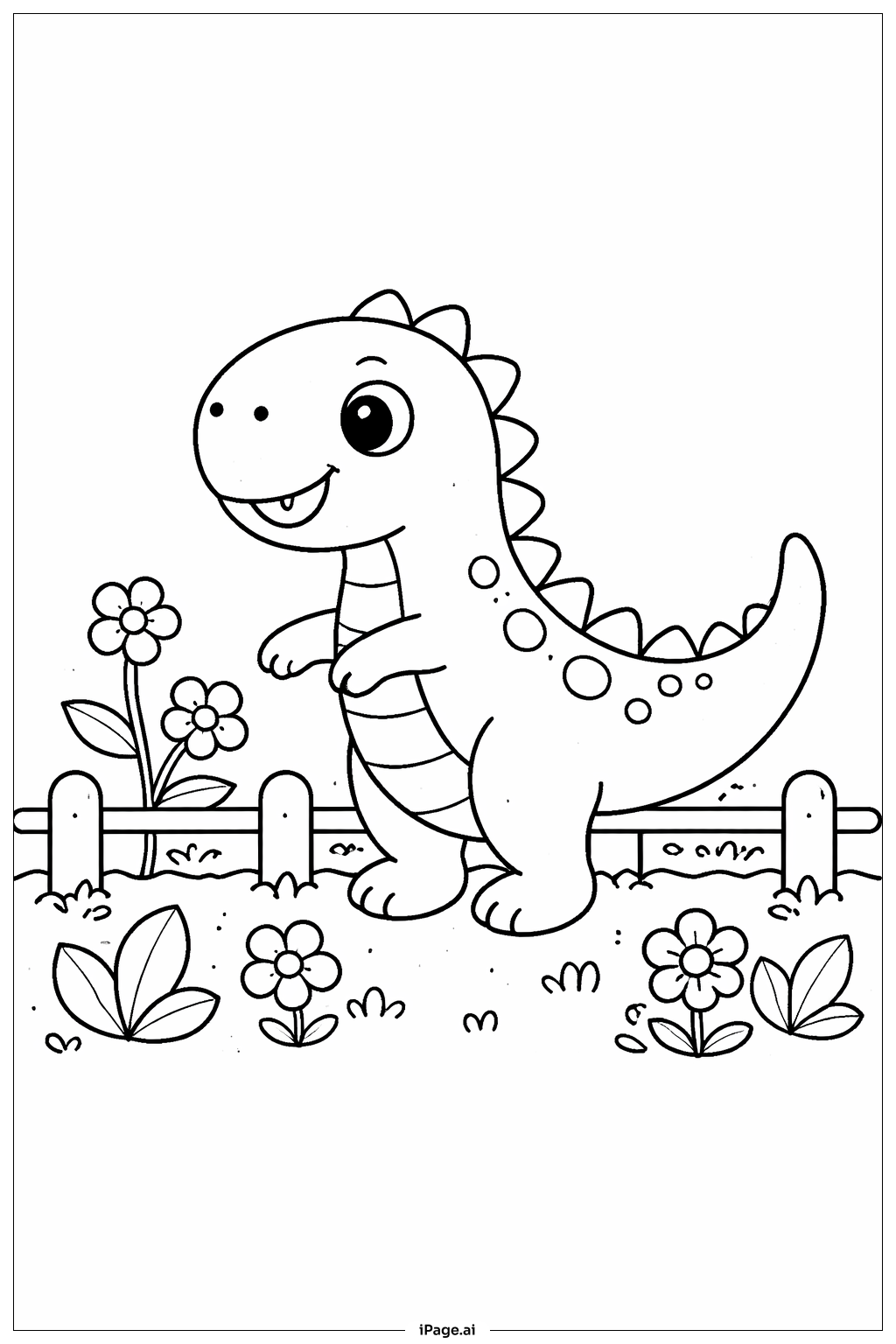 Dinosaur In Garden Coloring Page