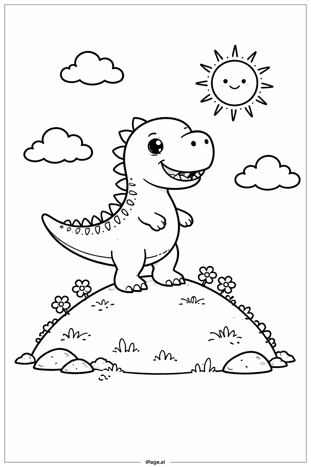 Dinosaur On Hill Coloring Page