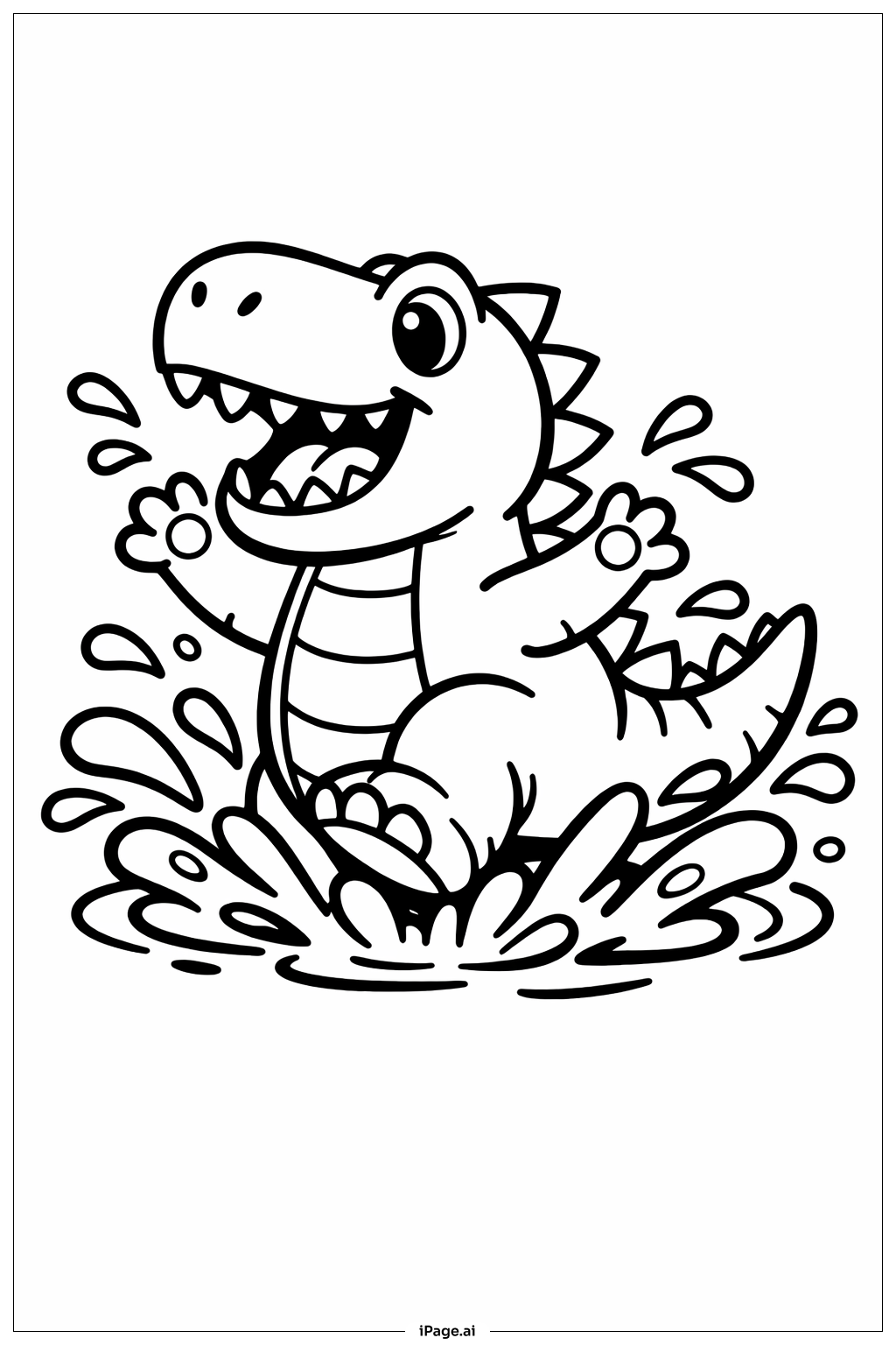 Dinosaur Splashing Water Coloring Page