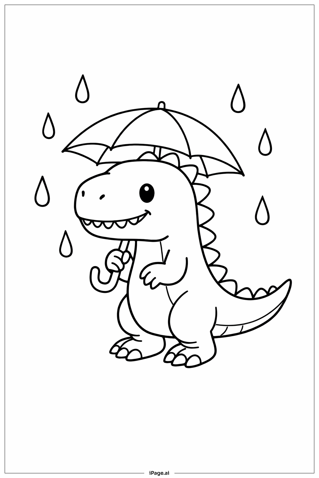 Dinosaur Under Rain Coloring Page