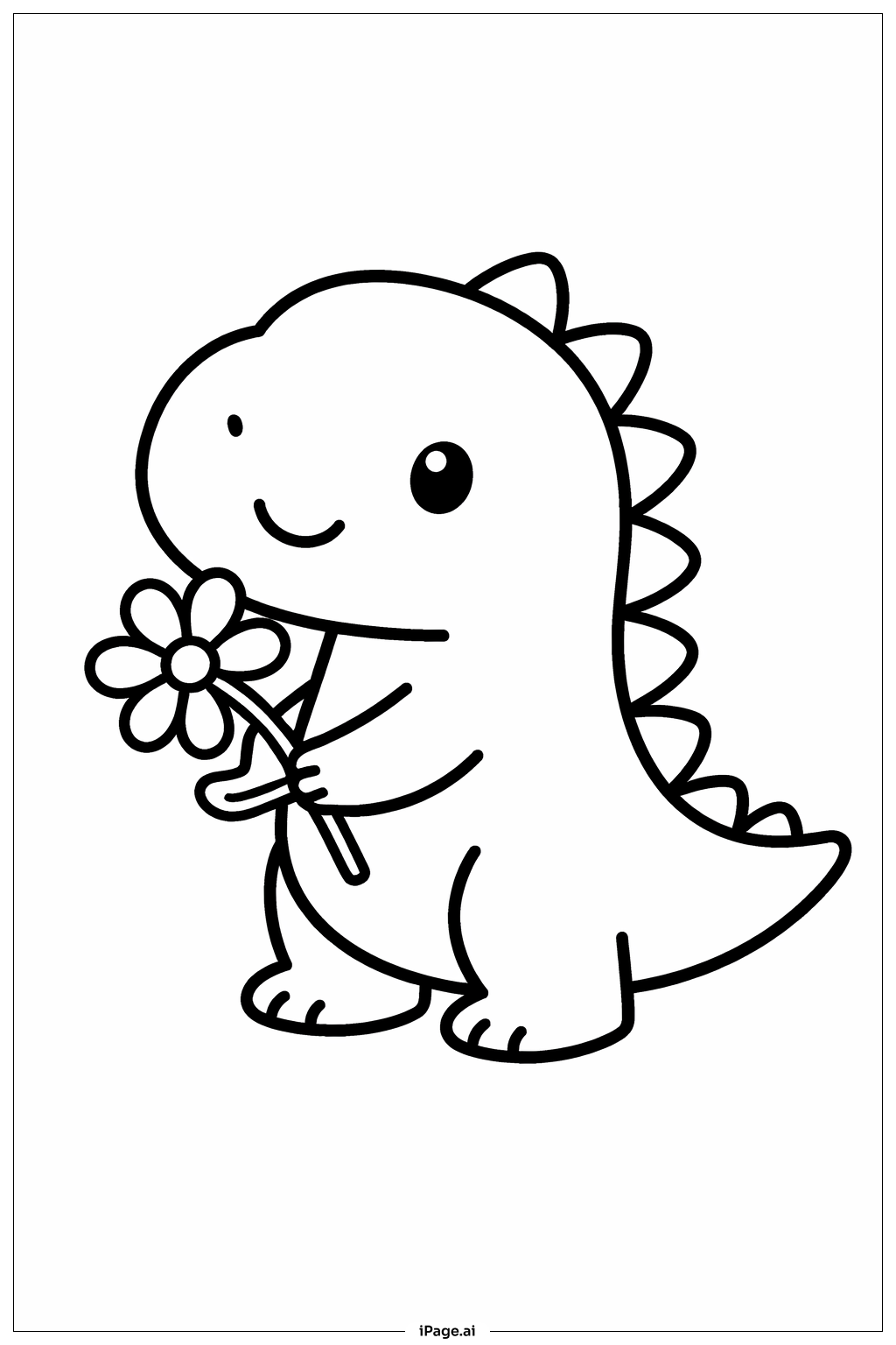 Dinosaur With Flower Coloring Page