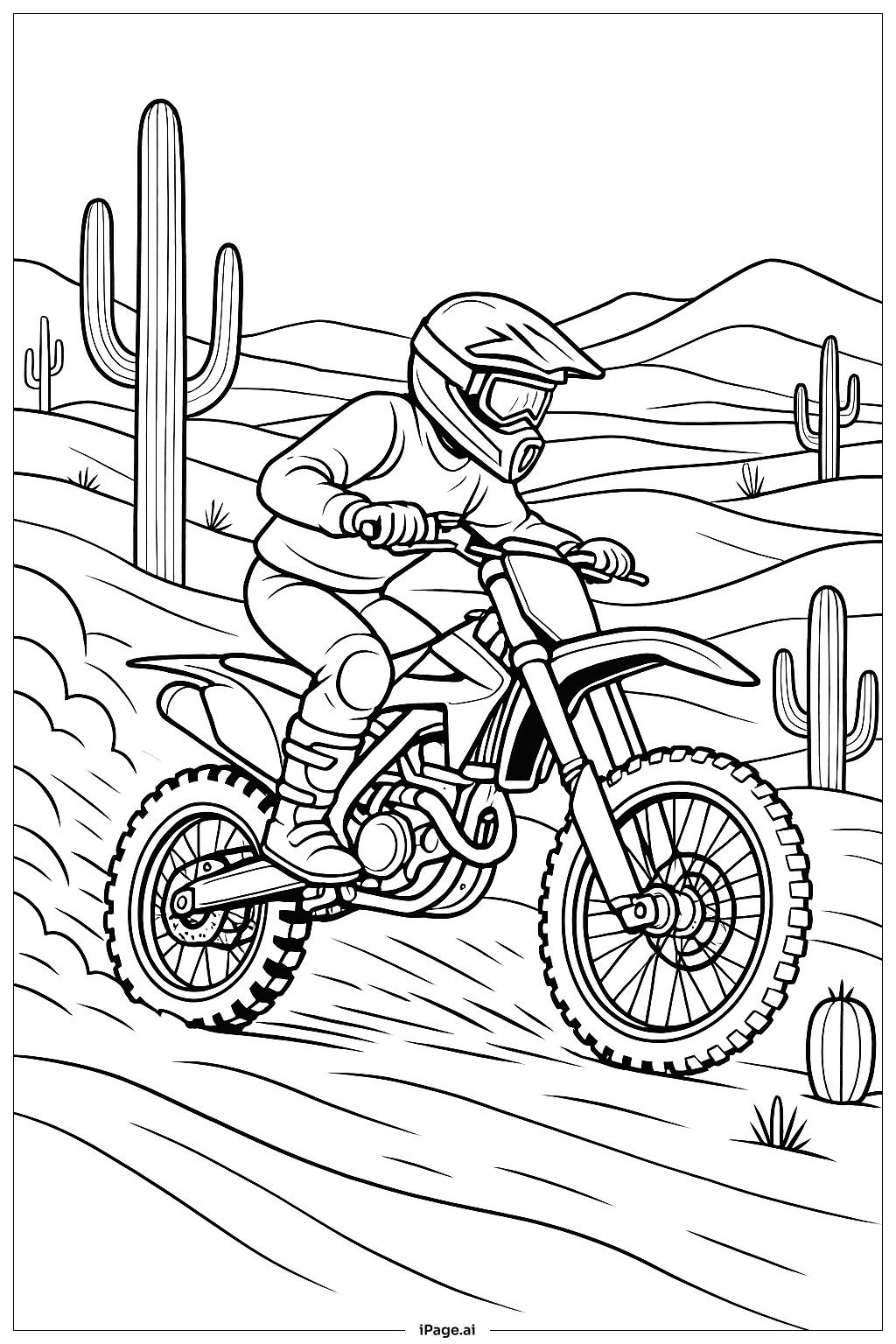  Página para colorir de Rali de Moto Off-Road no Deserto 