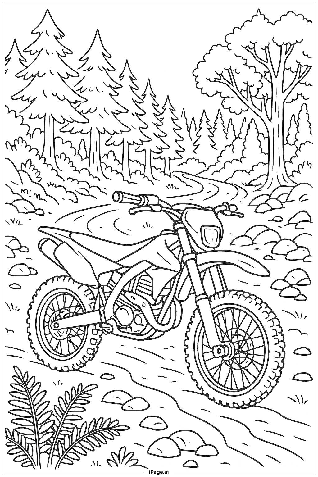  Página para colorear de Escena de sendero forestal para moto de cross 