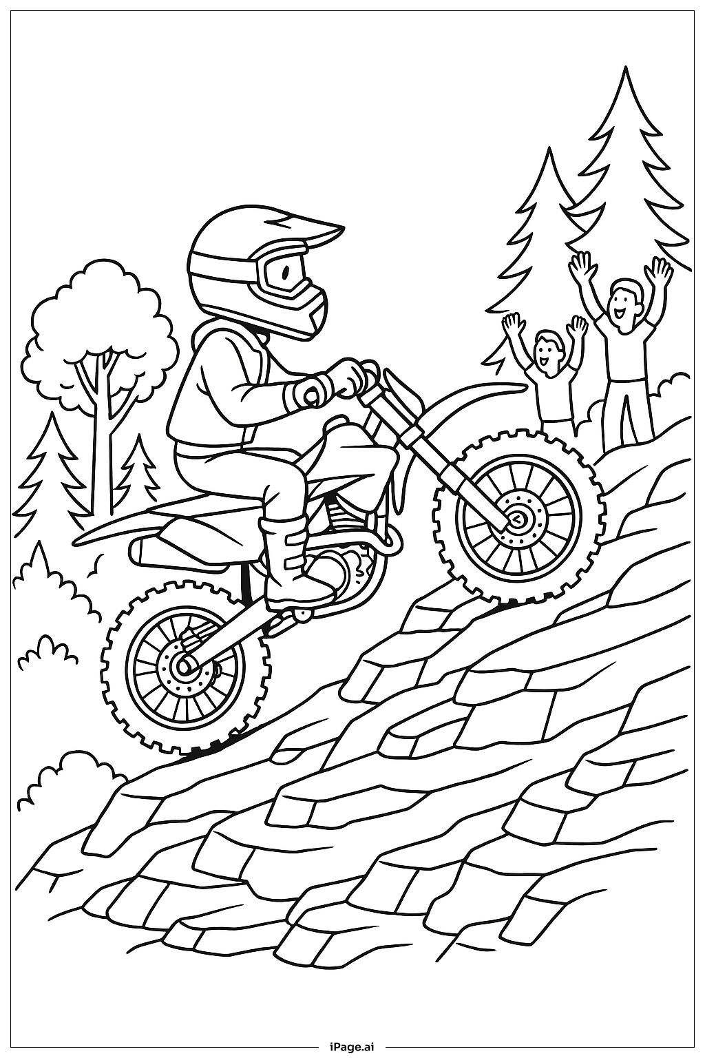  Página para colorear de Desafío de Subida en Moto de Tierra 