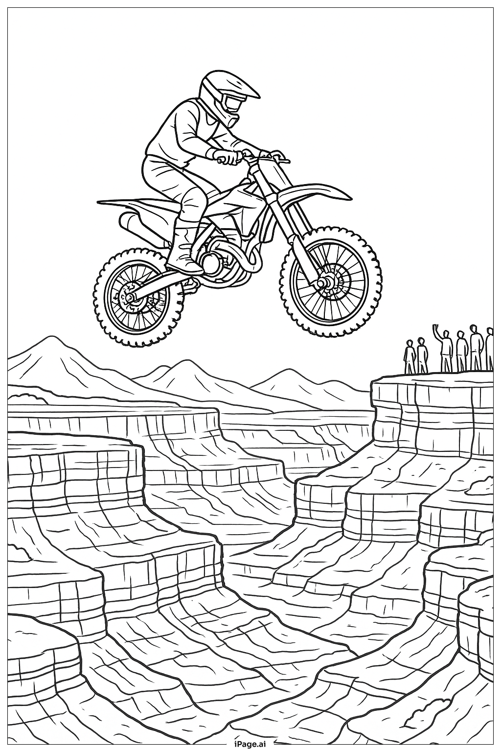  Motocross-Sprung über die Schlucht Ausmalseite 