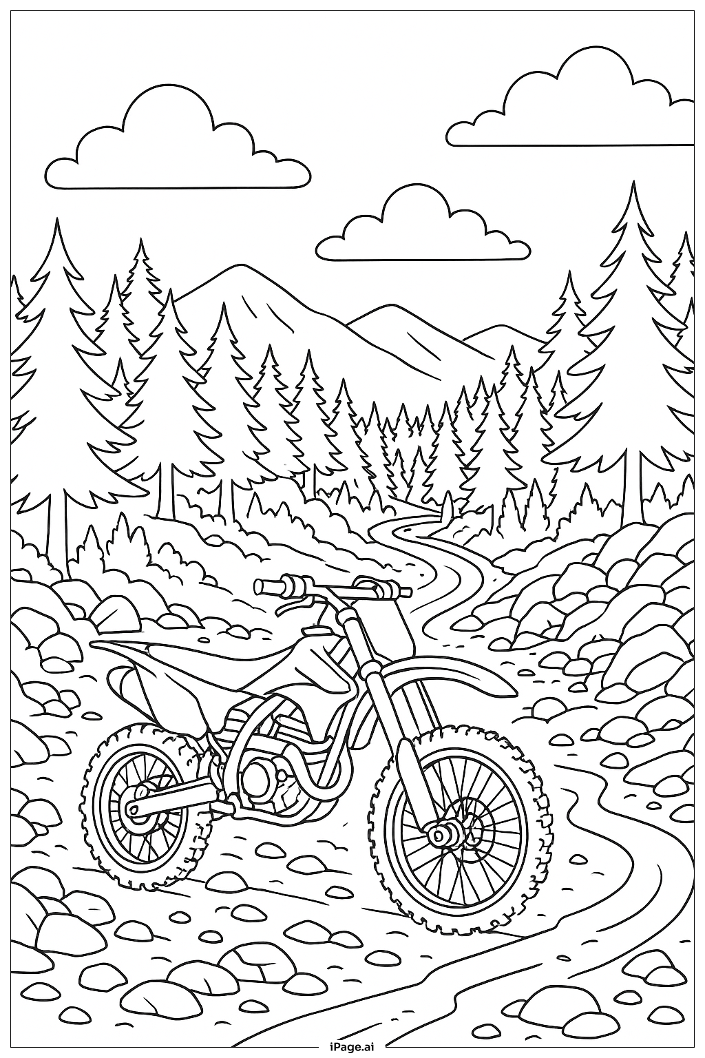  Page de coloriage Aventure en VTT tout-terrain en montagne 