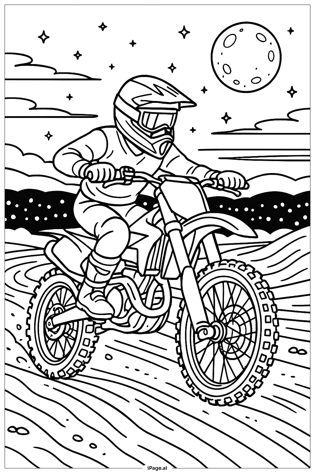  Página para colorear de Rally nocturno de motos de tierra 