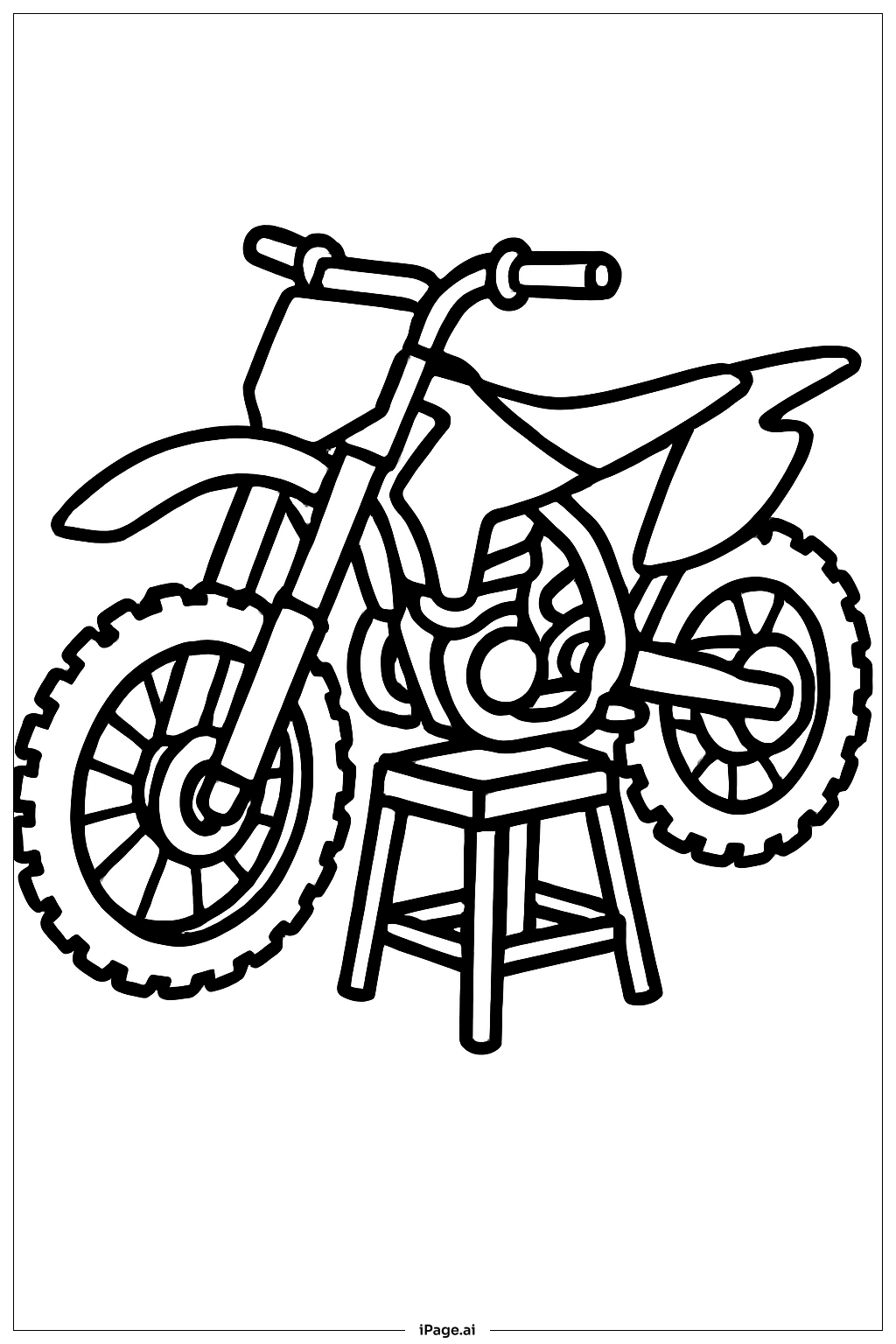  停放在架上的越野摩托車著色頁 