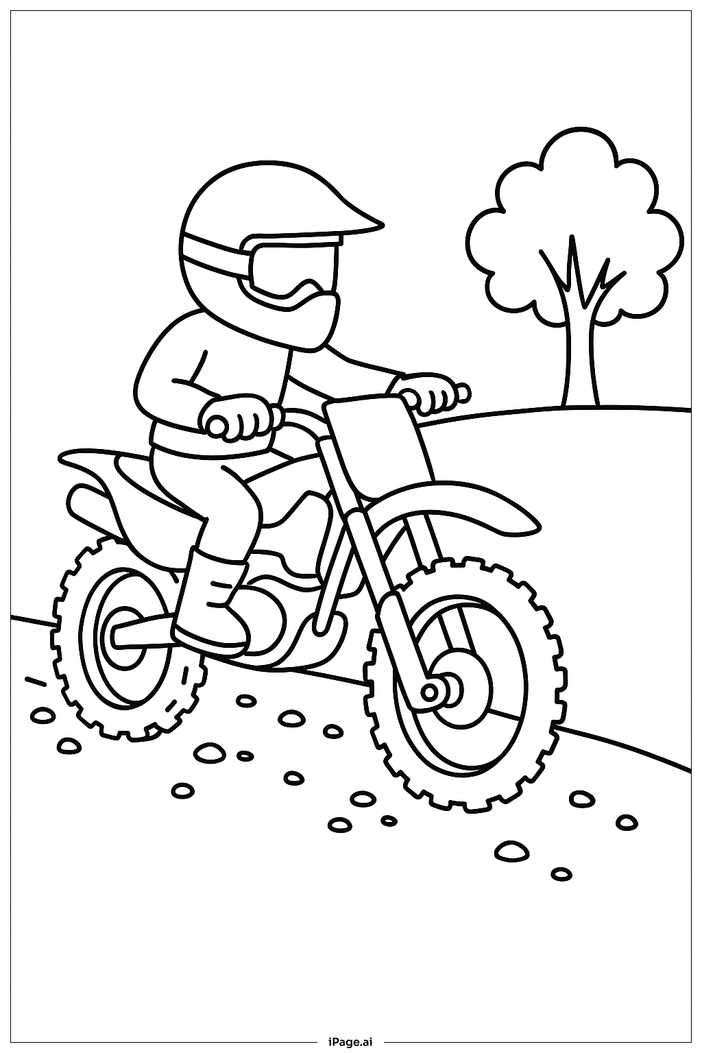  Página para colorir de Moto Cross na Trilha 