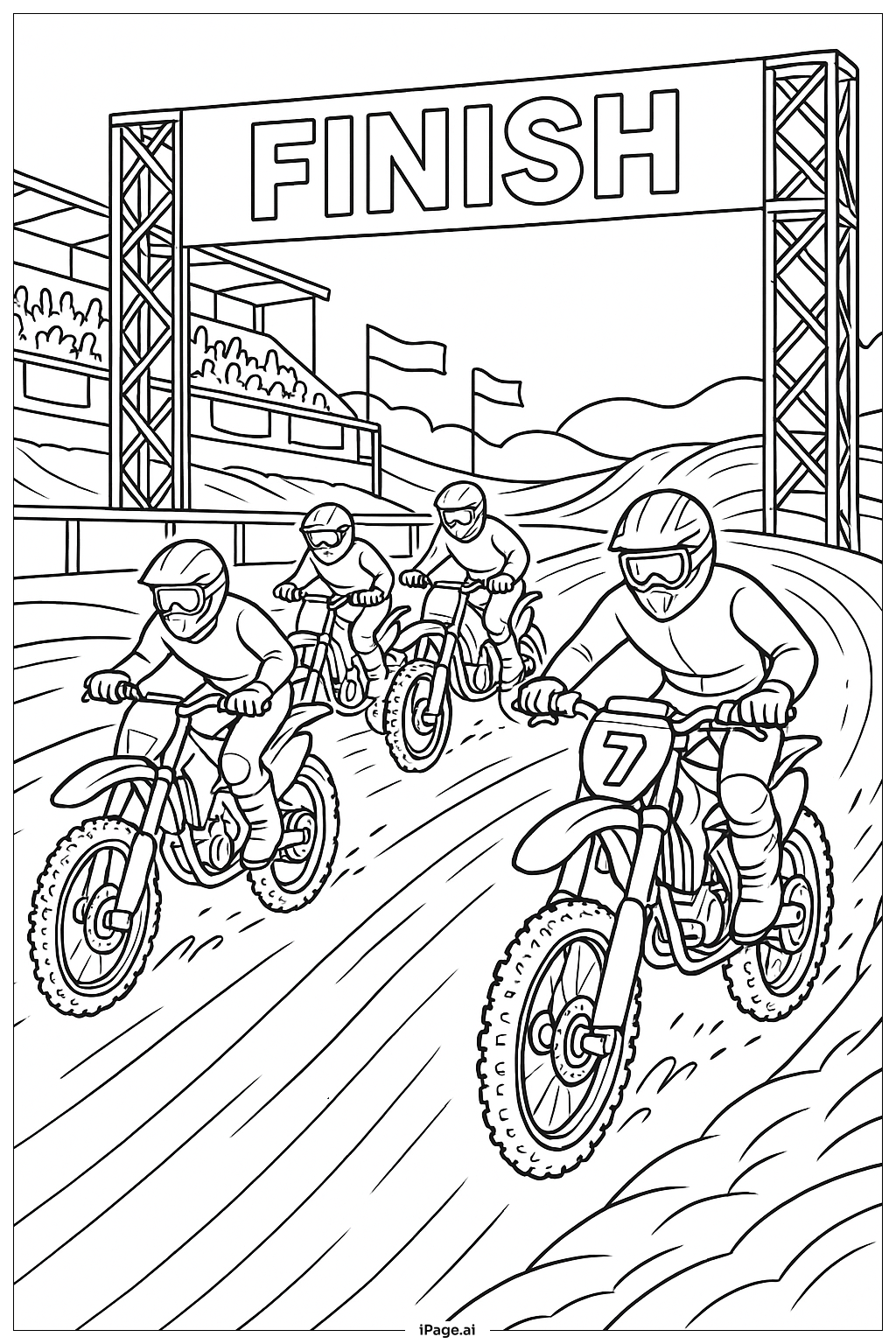  Página para colorear de Campeonato de Carreras de Motos de Tierra 