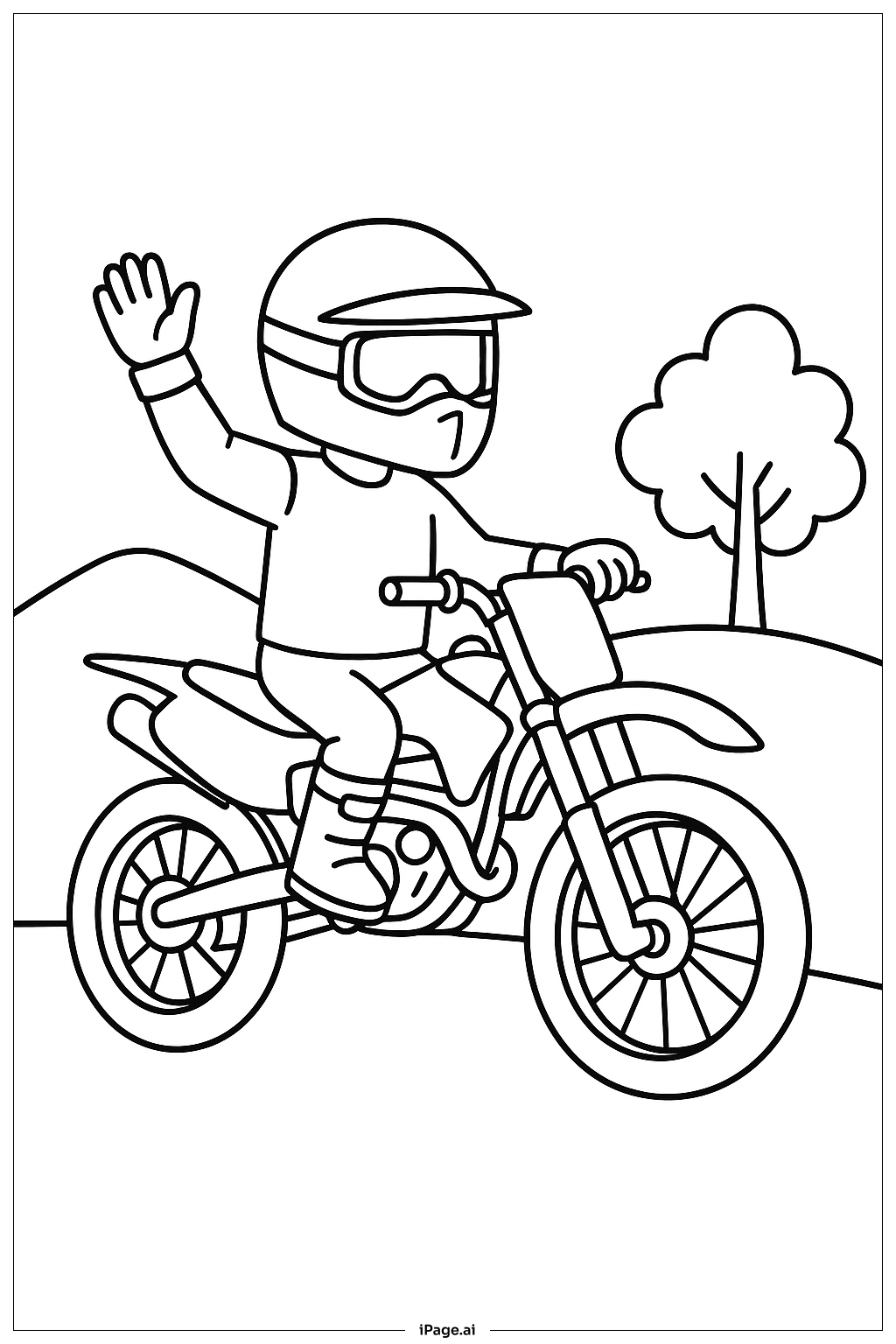  Página para colorir de Piloto de Moto Cross Acenando 