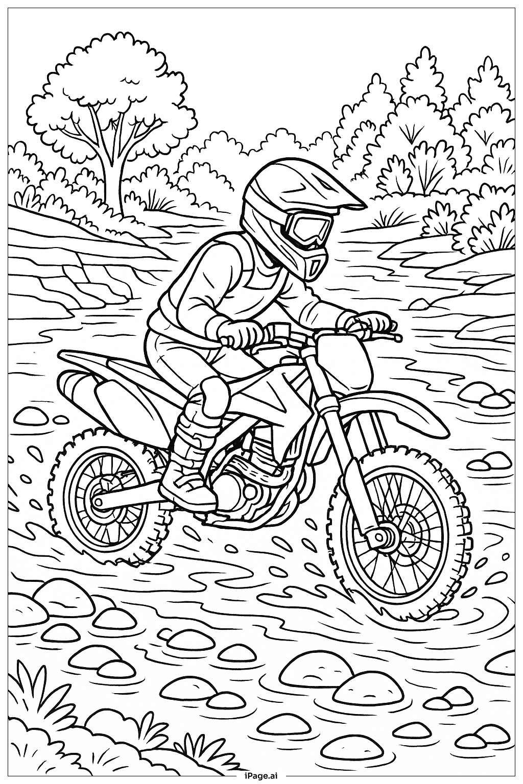  Página para colorear de Cruce de río en moto de tierra 