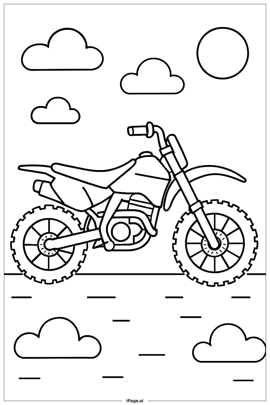  雲朵與越野摩托車著色頁 