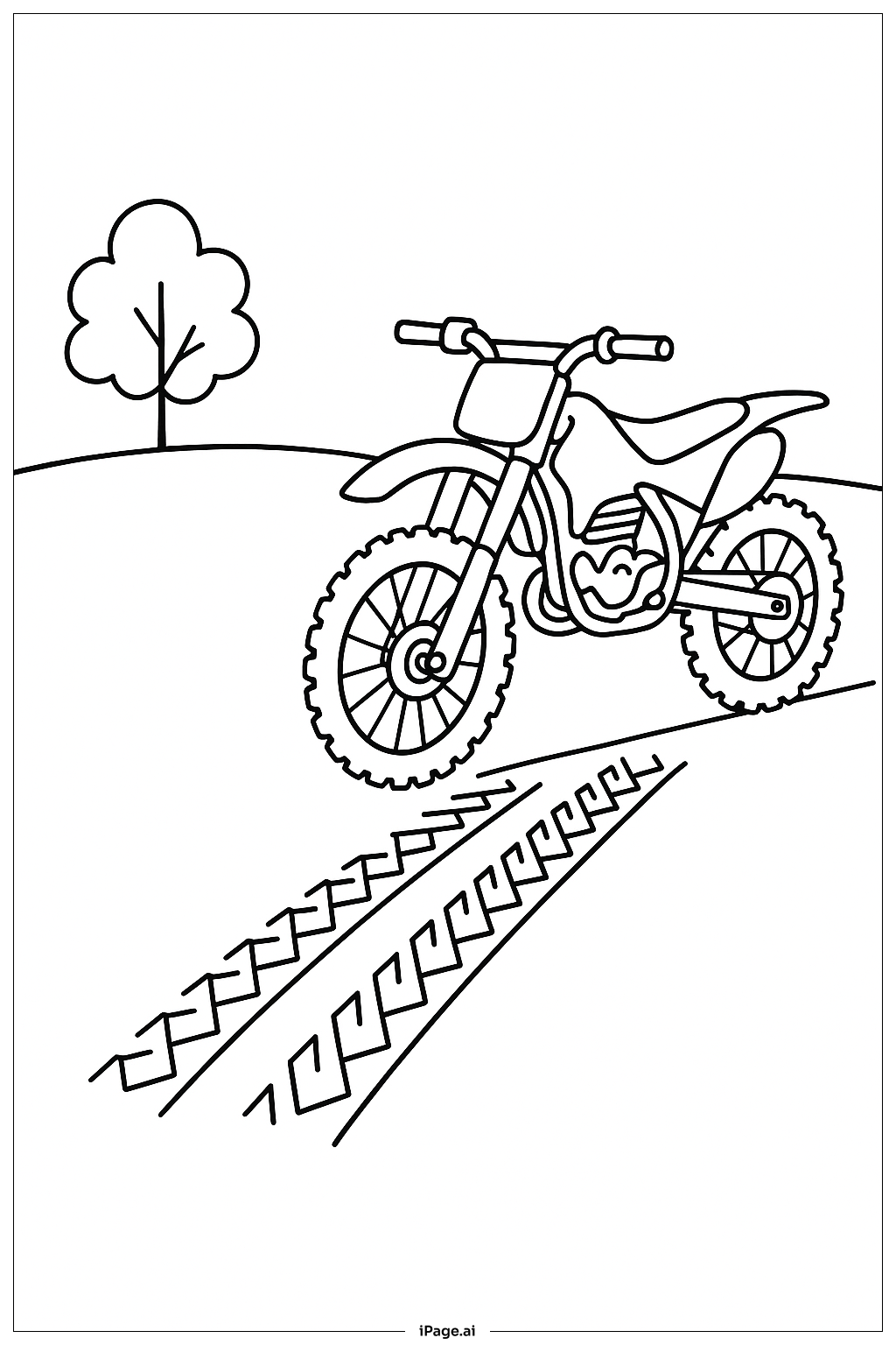  Dirtbike mit Reifenspuren Ausmalseite 