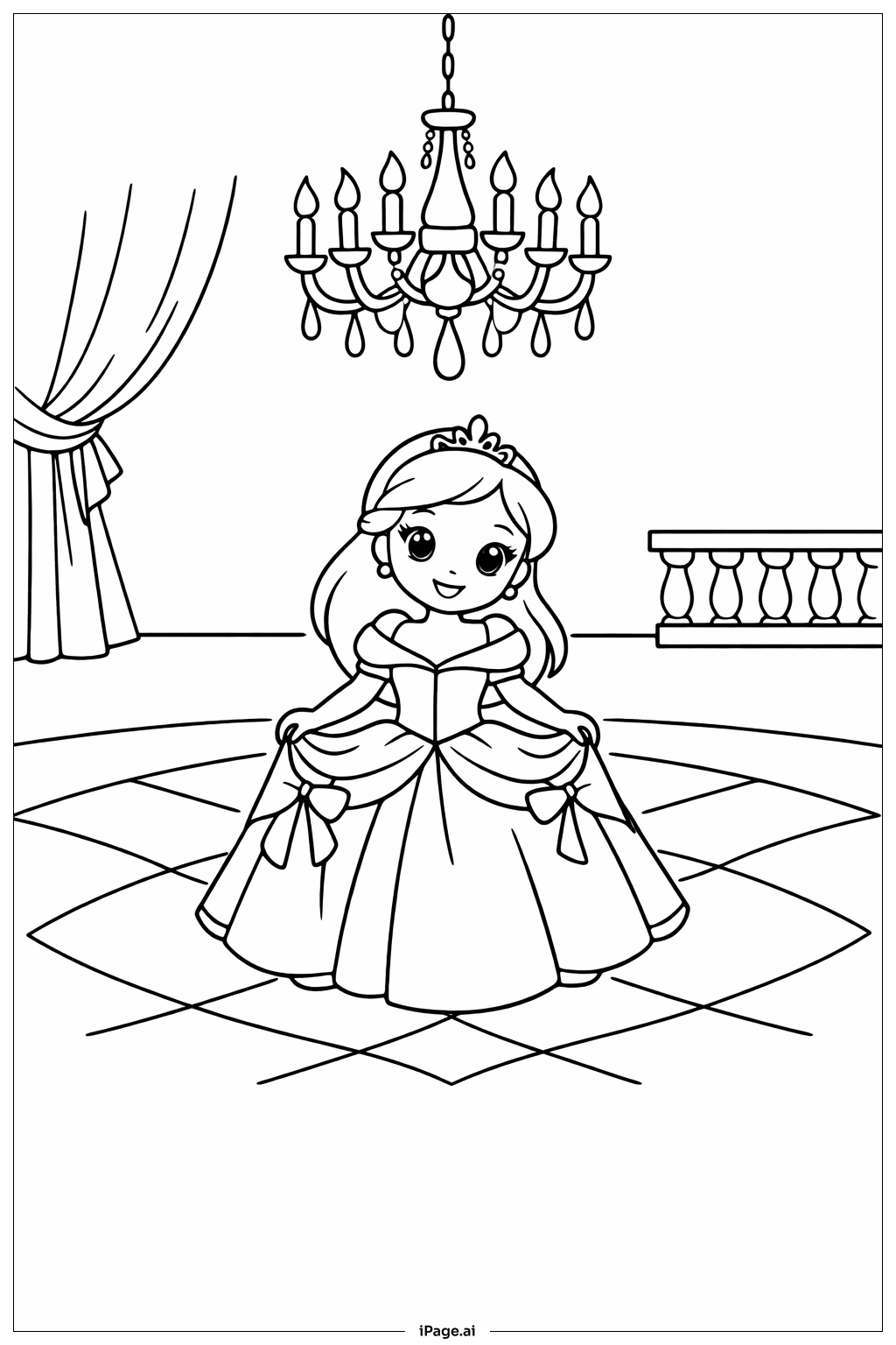  Página para colorear de Princesa Disney en el baile 