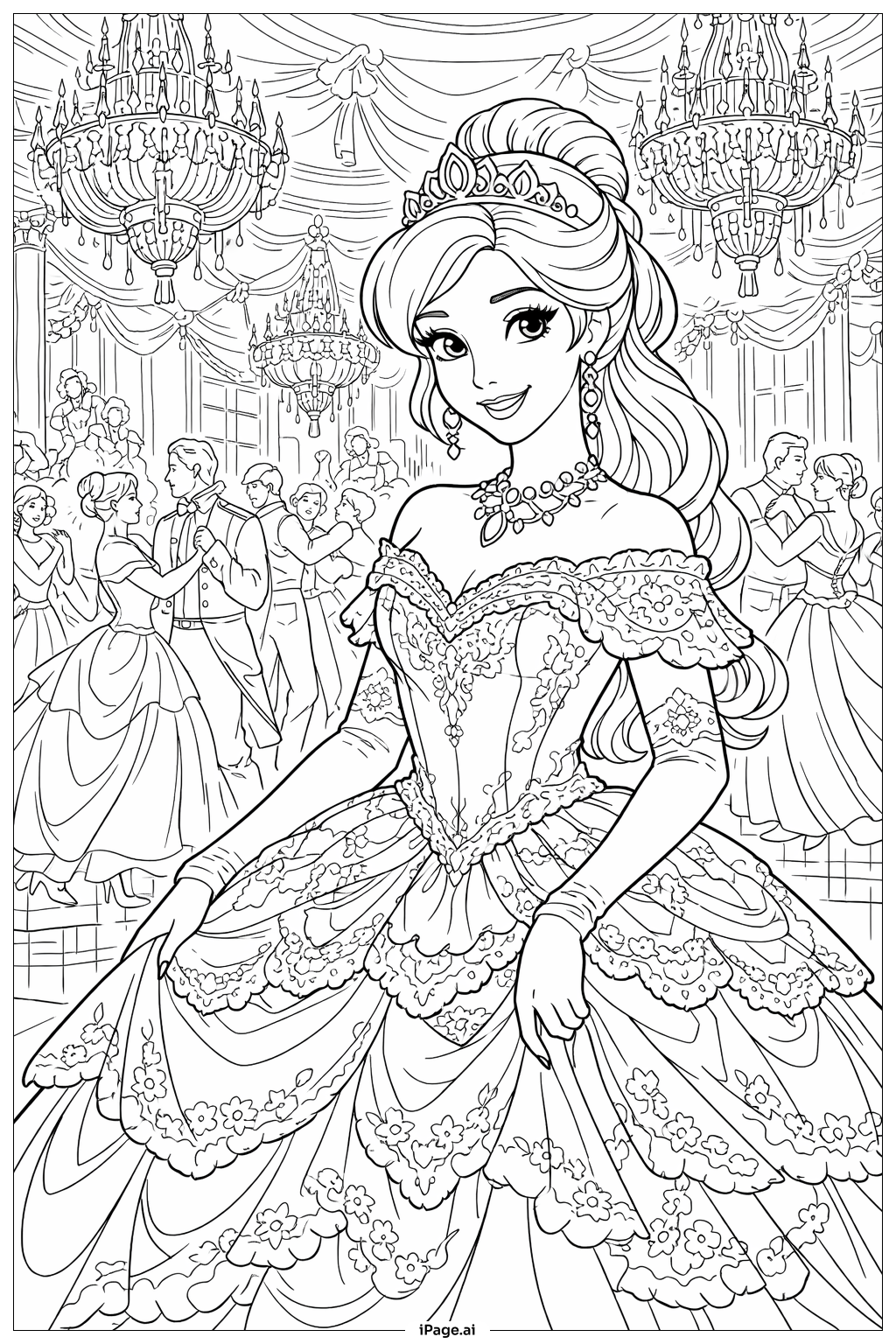  Página para colorear de Princesa Disney en el Gran Baile 