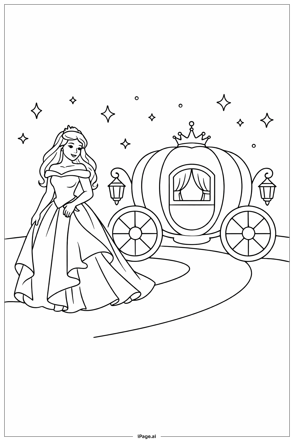  Página para colorear de Princesa Disney en Carroza 