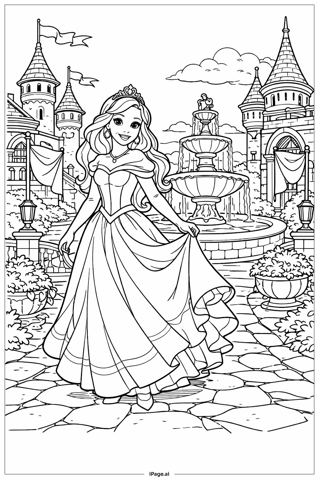  Página para colorear de Patio del Castillo de la Princesa Disney 