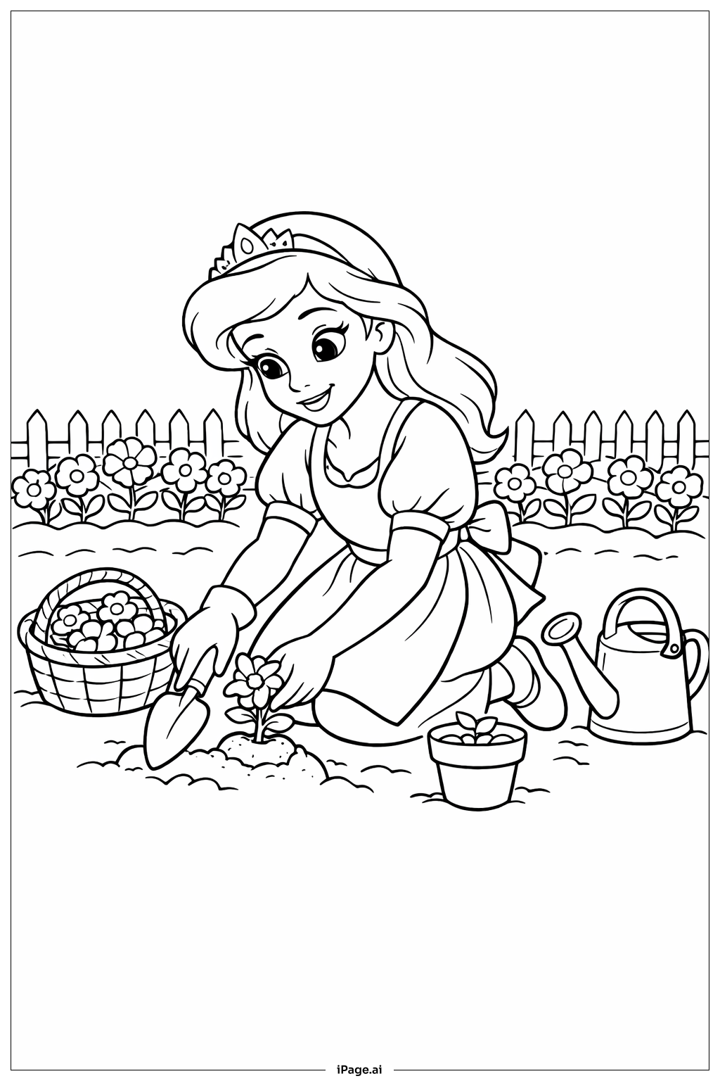  Página para colorear de Jardinería de Princesas Disney 
