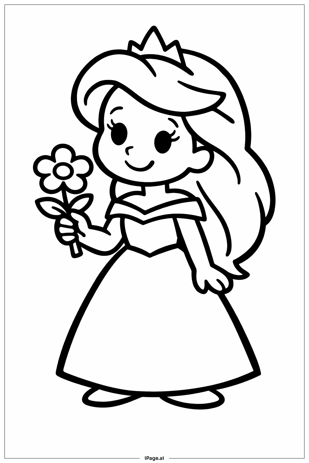  迪士尼公主拿着花填色页 