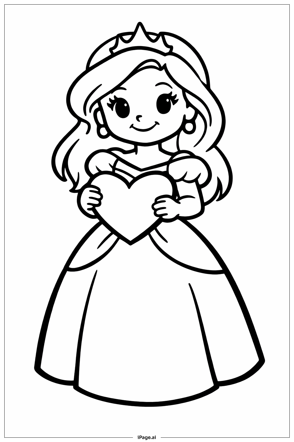  Página para colorear de Princessa de Disney Sosteniendo un Corazón 