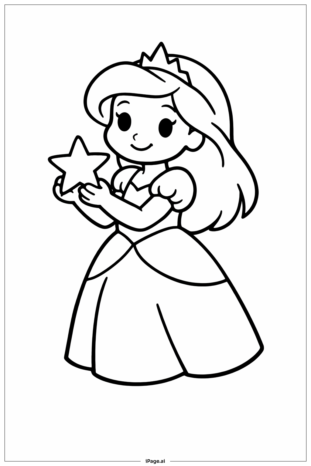  Página para colorear de Princesa de Disney sosteniendo una estrella 