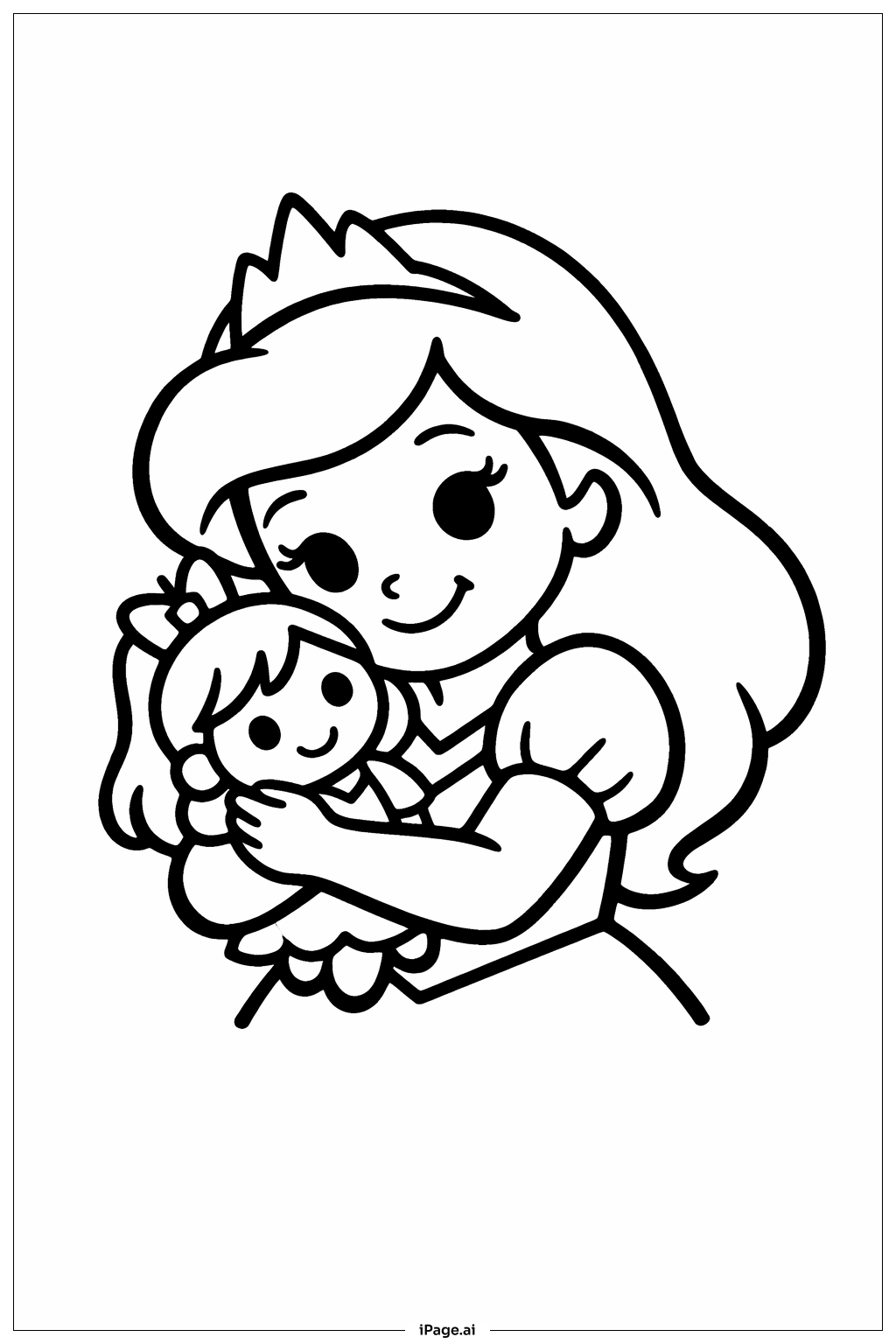  迪士尼公主拥抱娃娃填色页 