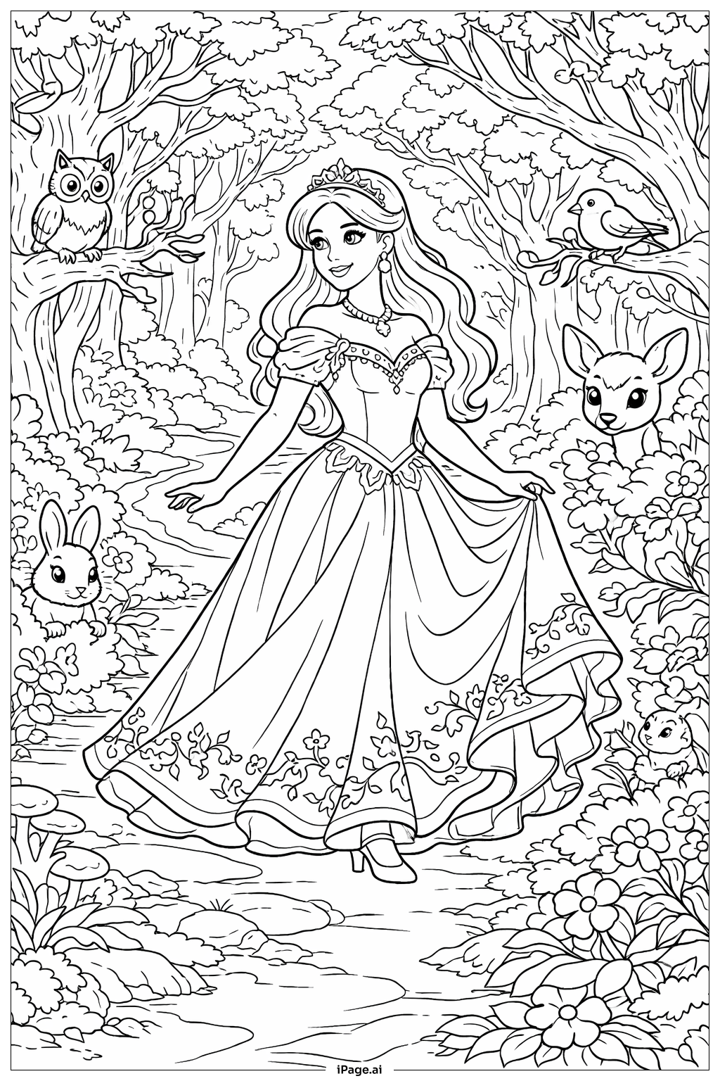  迪士尼公主与魔法森林填色页 