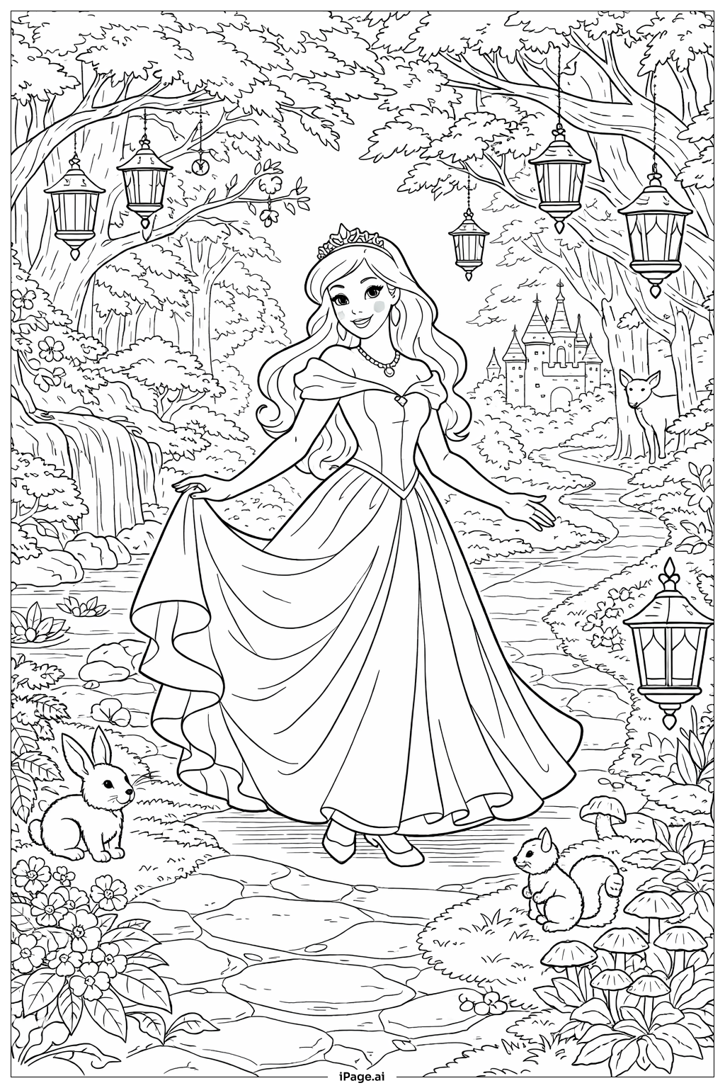  Trang tô màu Công chúa Disney trong rừng thần bí 