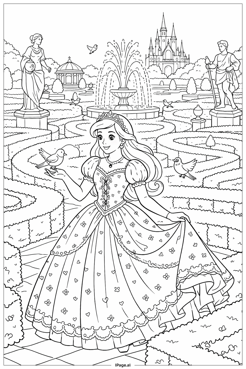  迪士尼公主花园迷宫填色页 