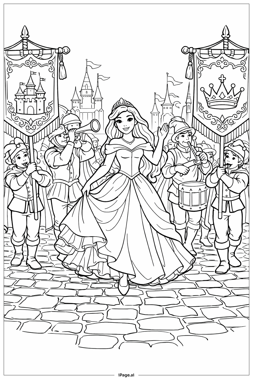  Trang tô màu Công chúa Disney trong đoàn rước hoàng gia 