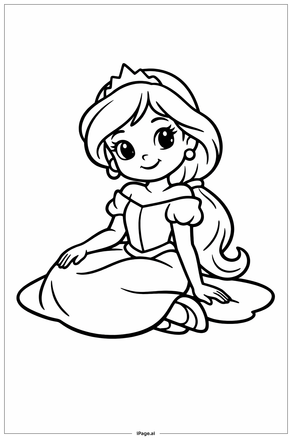  迪士尼公主坐姿填色页 