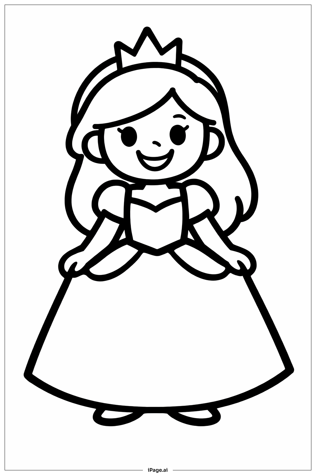 ドレス姿のディズニーのプリンセスの塗り絵ページ