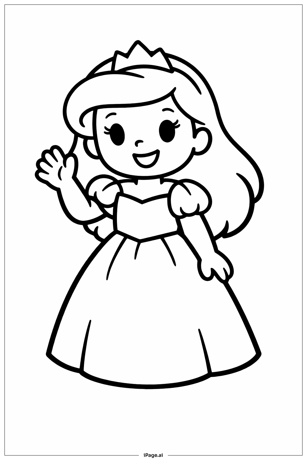  Página para colorear de Princesa Disney saludando con la mano 