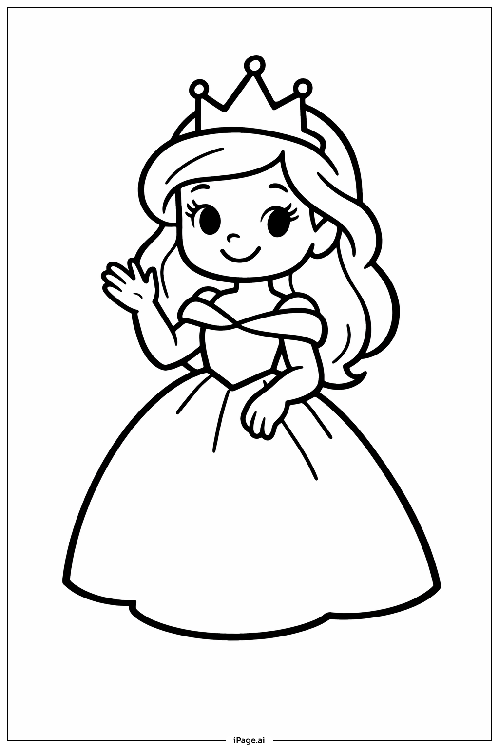  迪士尼公主戴皇冠填色页 