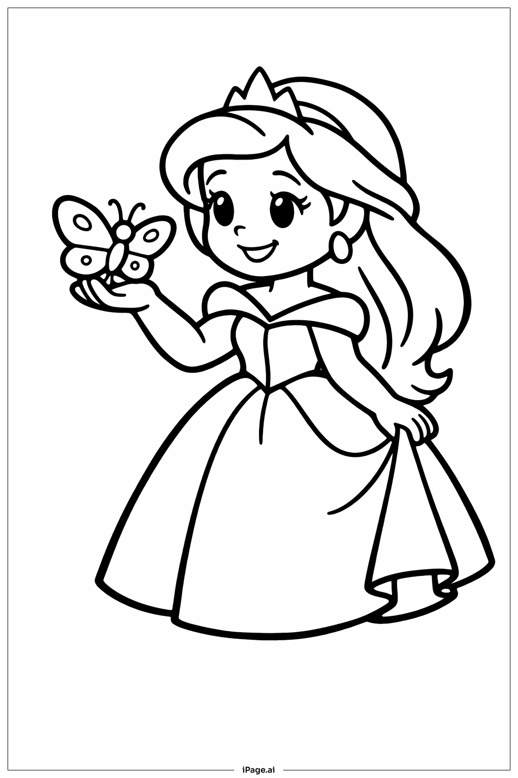  蝴蝶与迪士尼公主填色页 