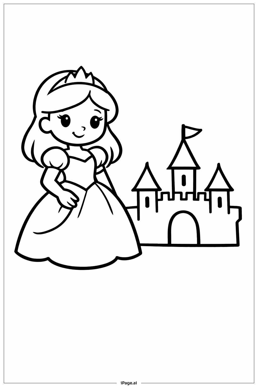  迪士尼公主与城堡剪影填色页 