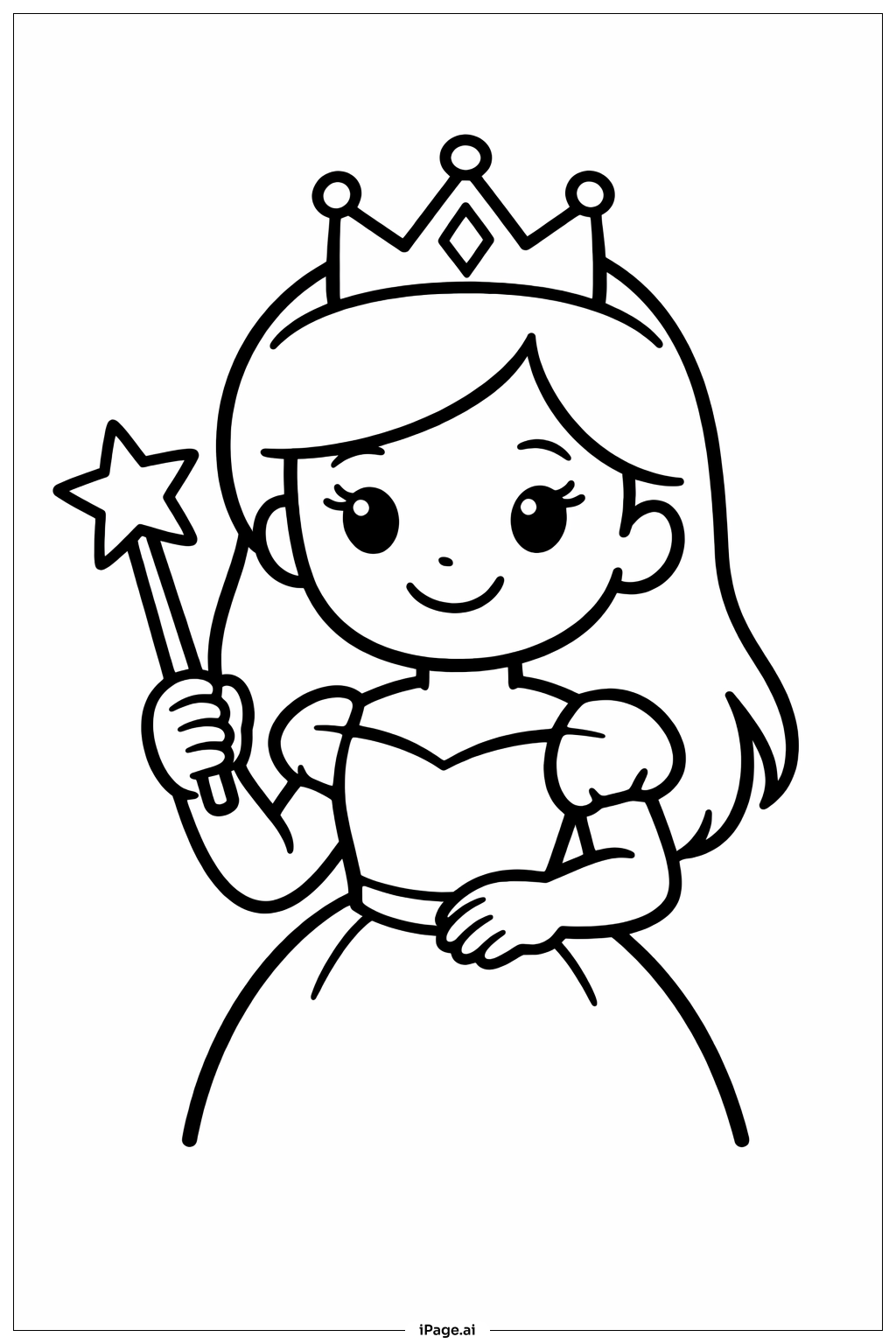  带皇冠和魔杖的迪士尼公主填色页 