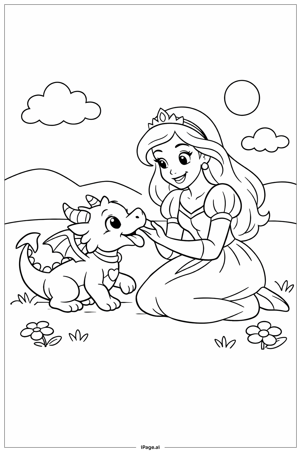  迪士尼公主与龙宝宝填色页 