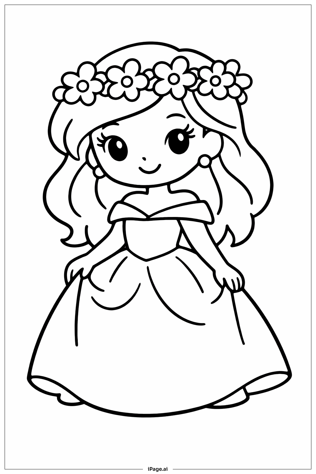  Página para colorear de Princesa Disney con Corona de Flores 