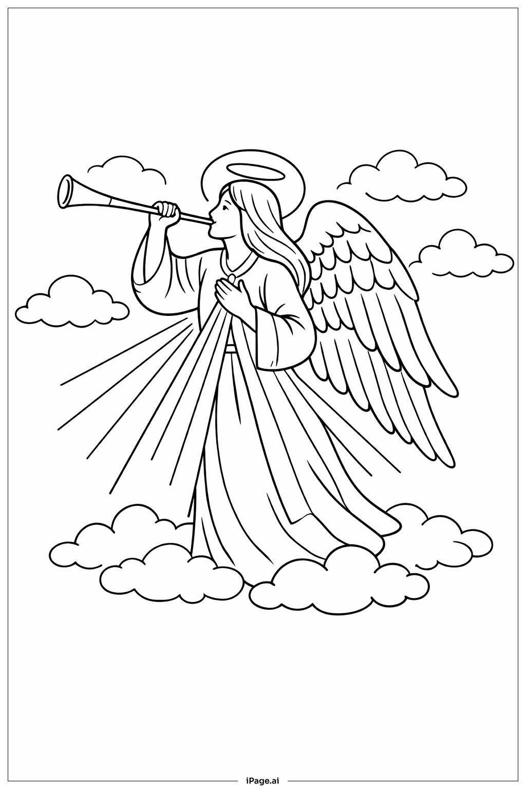  Página para colorear de Ángel de la Divina Misericordia con Trompeta 