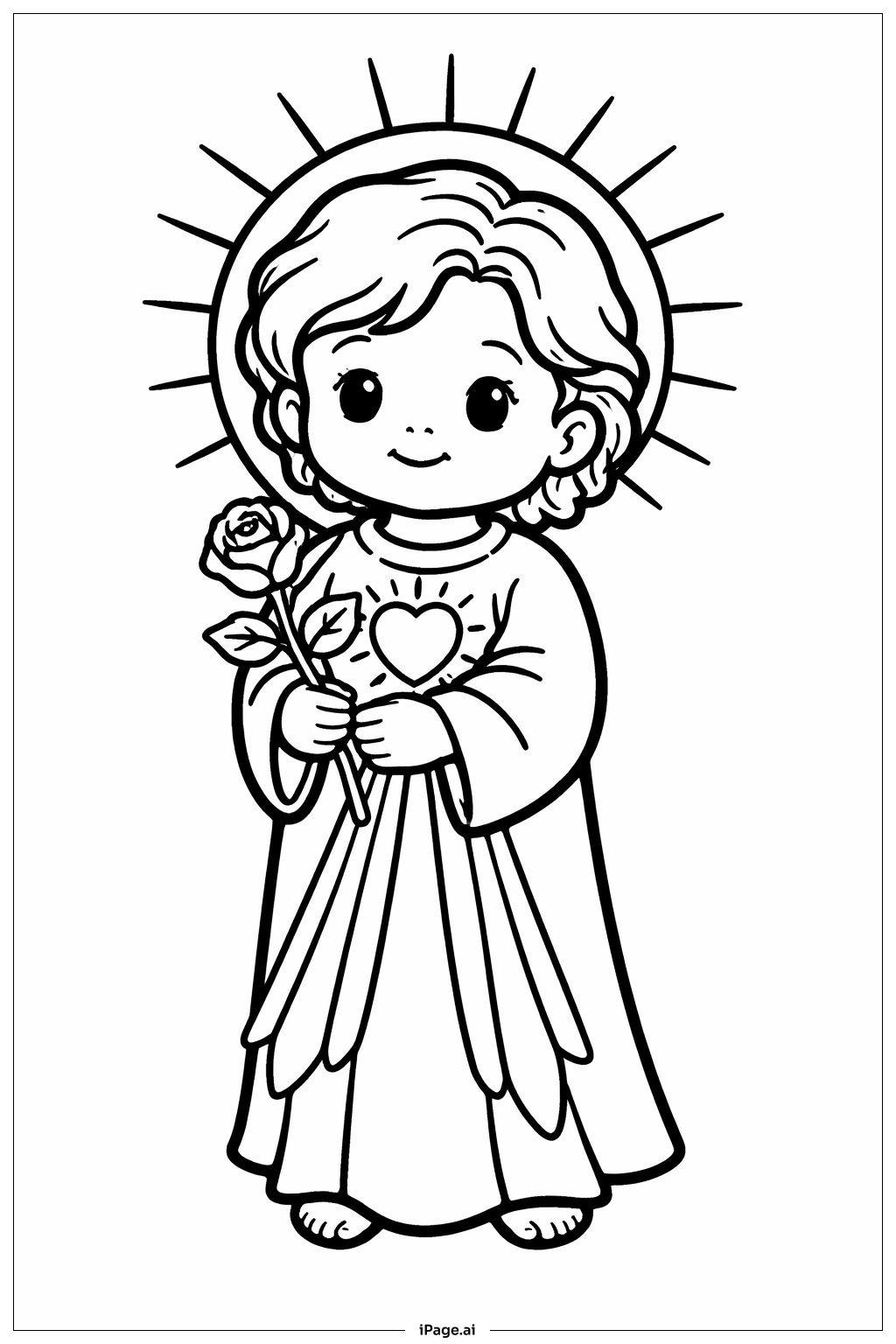 Página para colorir de Divina Misericórdia Criança com Rosa