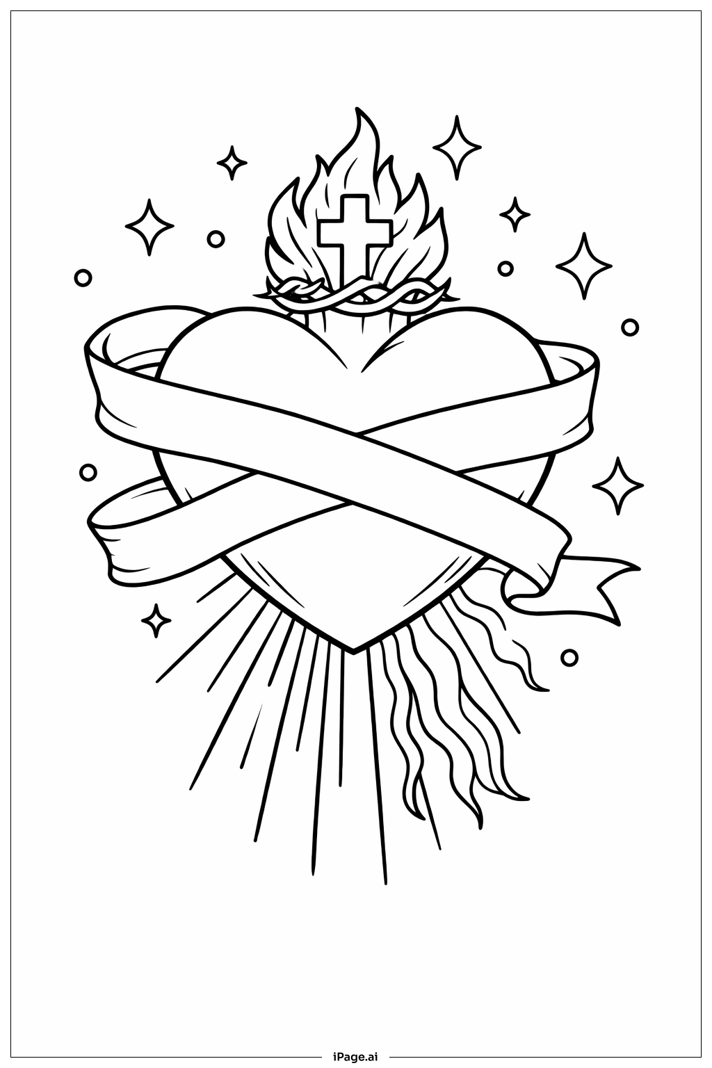  带丝带的神圣怜悯之心填色页 