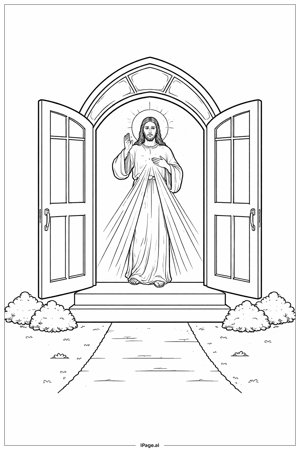 神圣怜悯敞开教堂门填色页